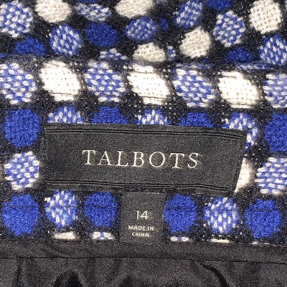 Talbots blue polka dots lined wool tweed coed career business skirt size 14 - Picture 3 of 3
